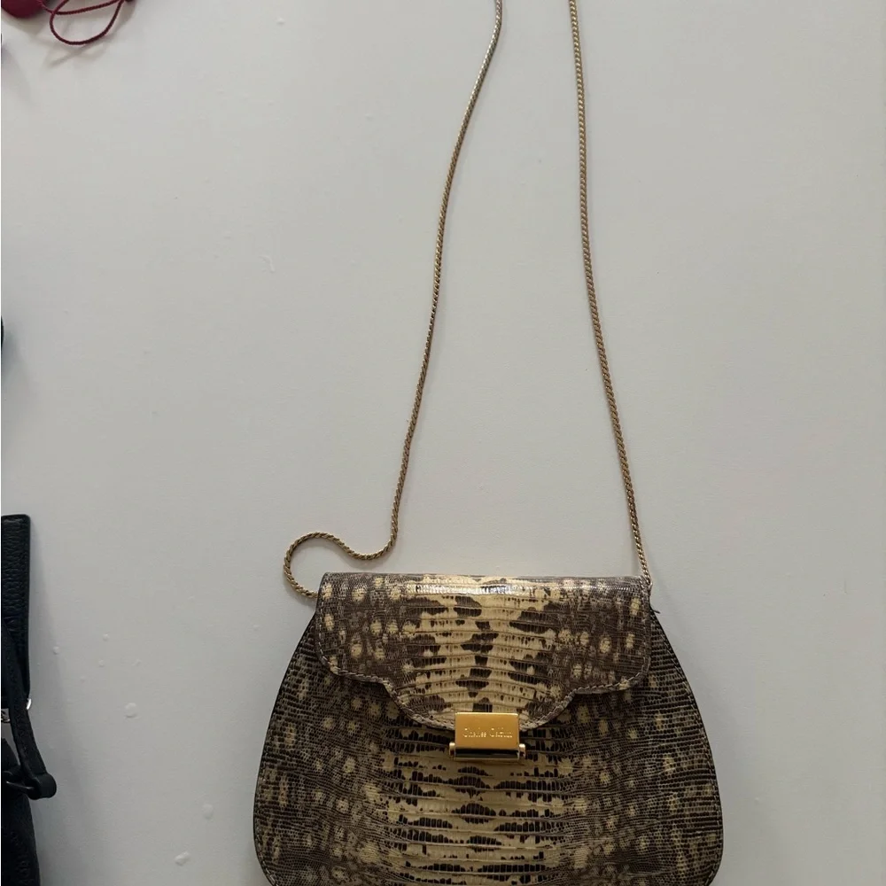 Charles Calfun Grey & Black Lizard + Leather Clutch with gold hardware - Picture 10 of 10